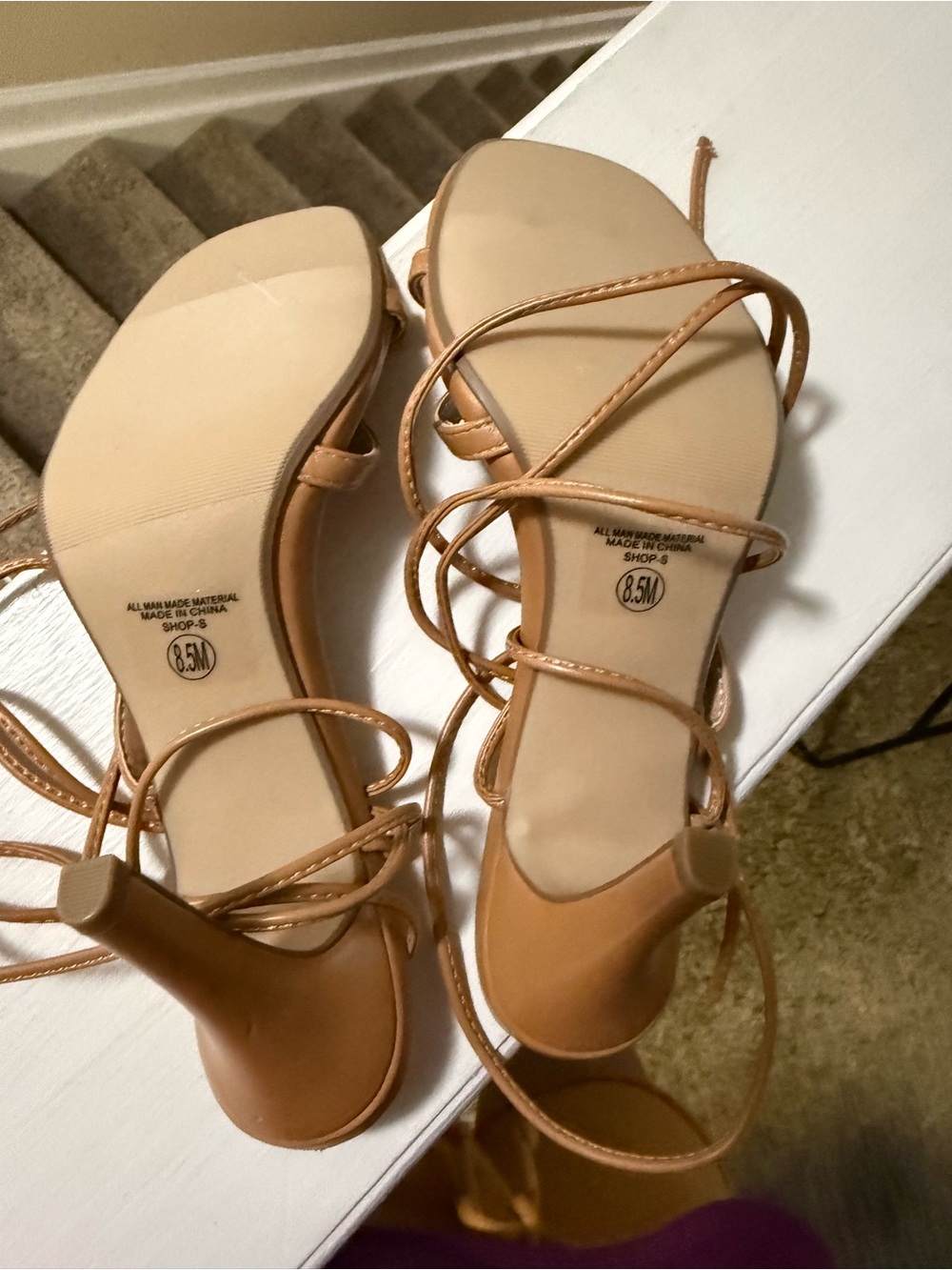Delicious Tan Lace-Up Stiletto Sandal with Wrap Straps - Picture 4 of 8